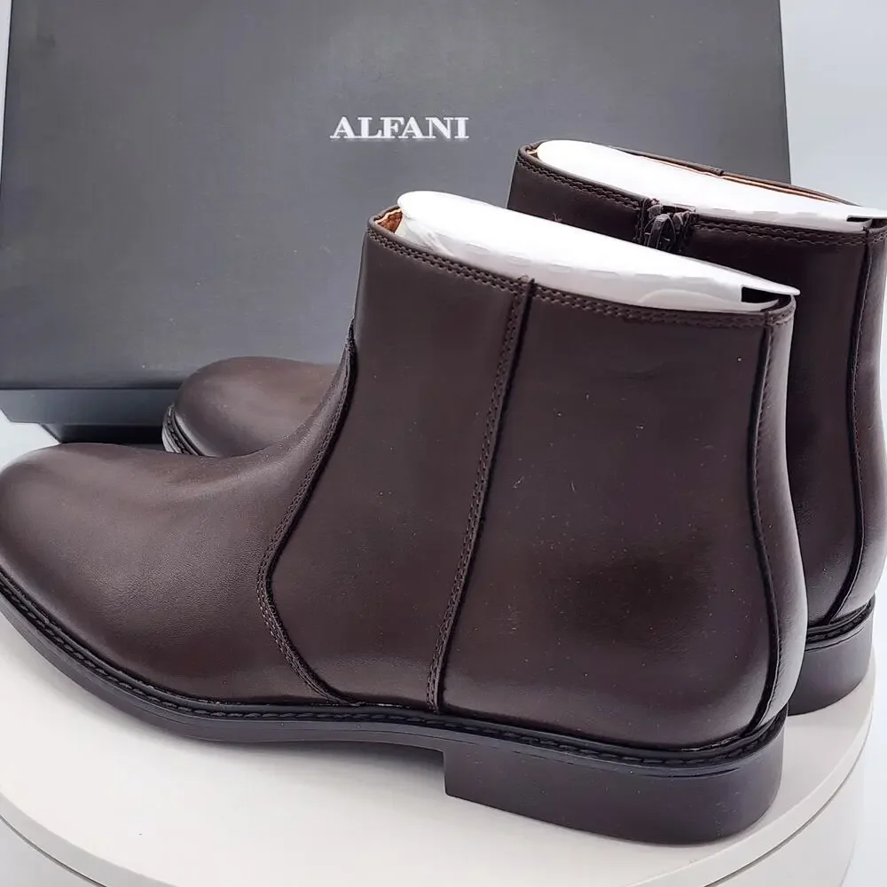 Alfani Liam Men’s Espresso Brown Side Zip Ankle Dress Boots Size 9M